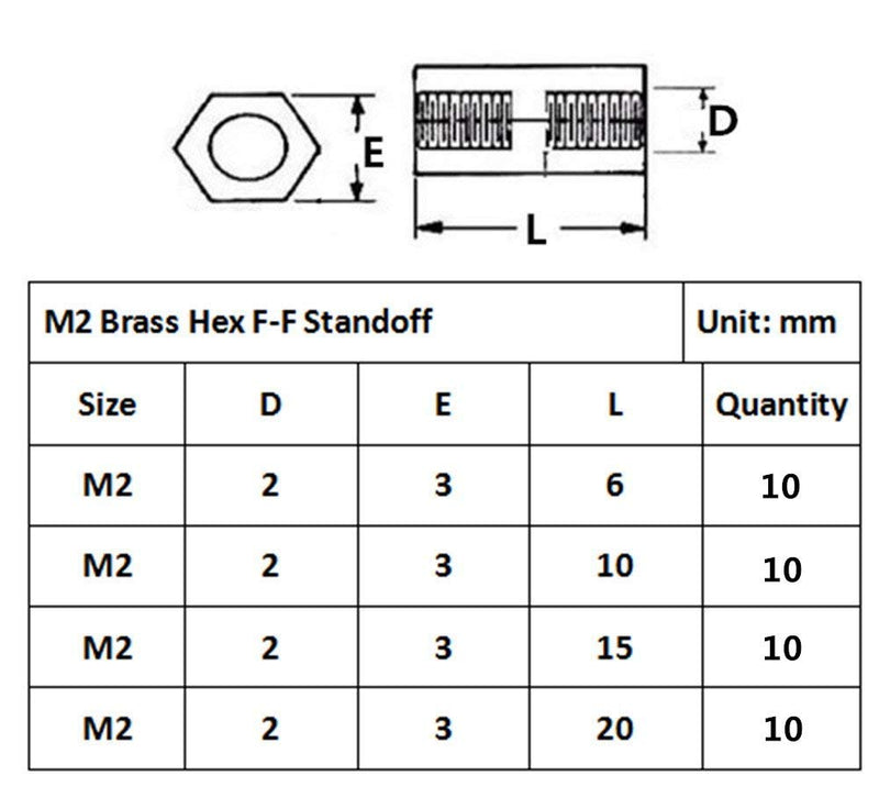 Guard4U 160pcs M2 Male-Female Brass Hex Spacer Standoff & Stainless Steel Screw Nut Assortment Kit (M2 Hex) M2 Hex