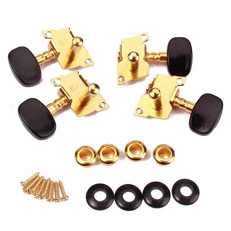 Alnicov 2R2L Tuning Peg Machine Head Open-gear Guitar Tuners for Ukulele 4 String Guitar Gold-Plated