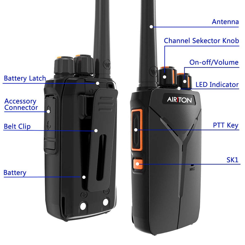 2 Pack AIRITON AI-1 Two Way Radio License Free 16CH CTCSS VOX Ham Amateur Radio Portable Rechargeable Walkie Talkie