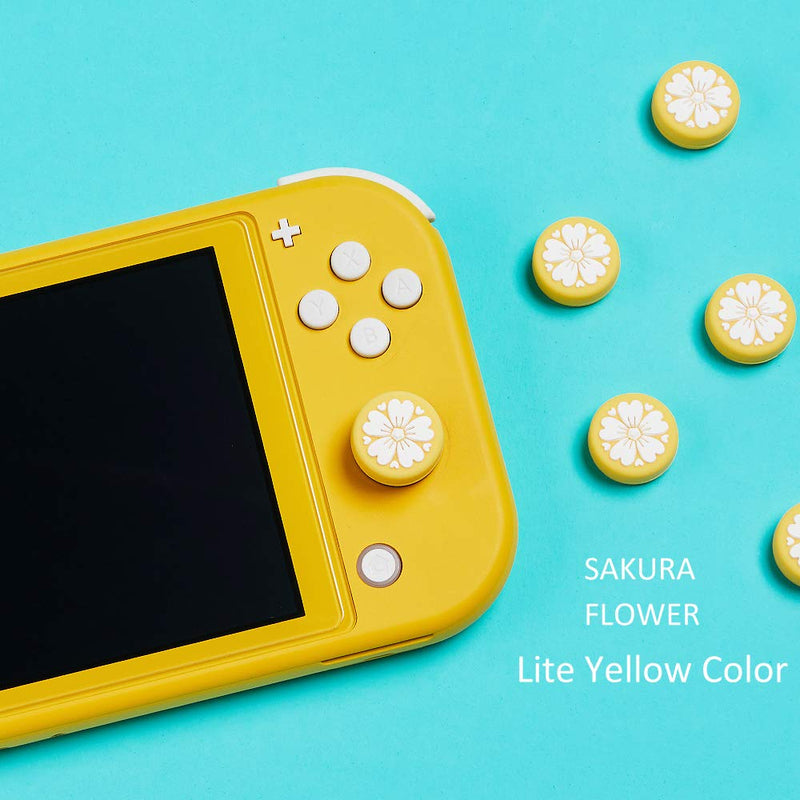 LeyuSmart Sakura Flower Design Thumb Grip Caps, Joystick Cap for Nintendo Switch & Lite, Soft Silicone Cover for Joy-Con Controller (Turquoise&Yellow) Teal&Yellow