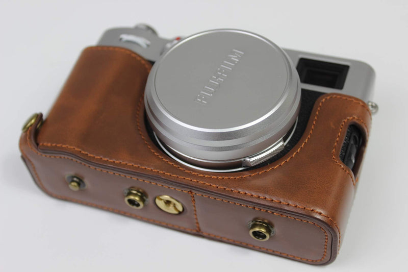 [AUSTRALIA] - Full Protection Bottom Opening Version Protective PU Leather Camera Case Bag for Fuji Fujifilm x100v Dark Brown 