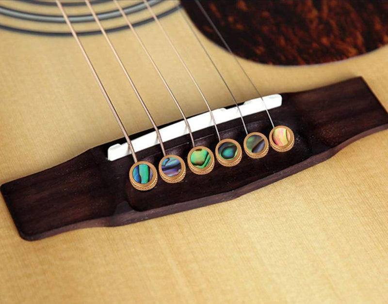 6Pcs Guitar Bridge Pins, Acoustic Guitar Bone Bridge Pins, Brass + Abalone Pins Bridge Pin Set, Brass Screw Guitar End Pins for Acoustic Folk Guitar Guitars, as Christmas Gifts