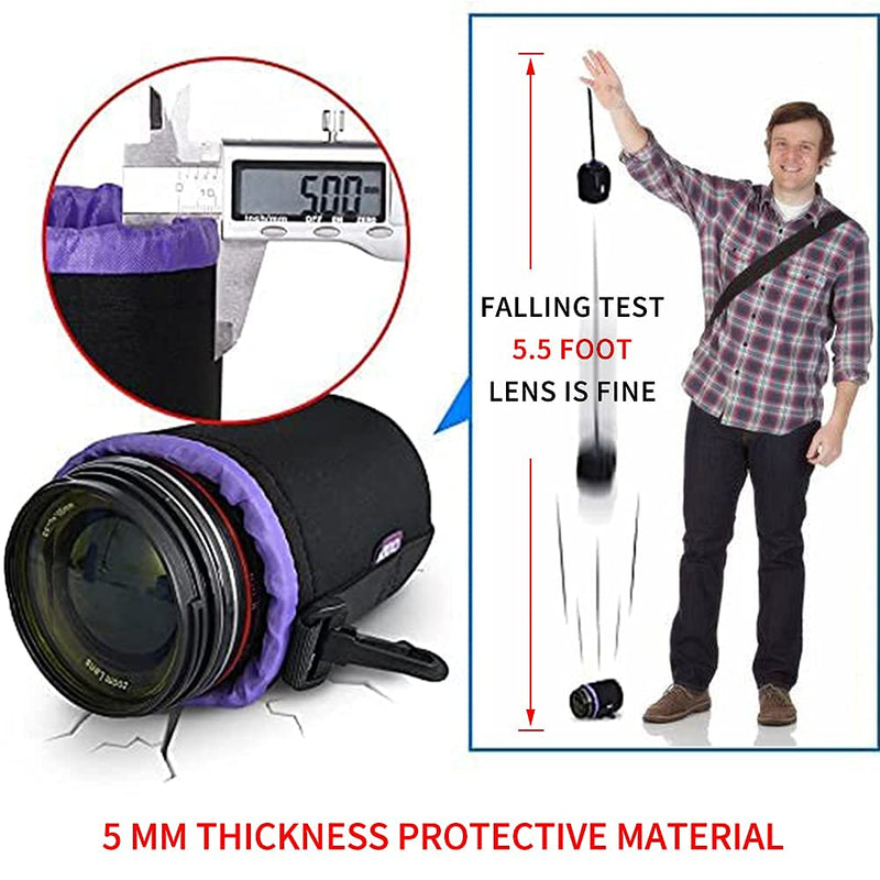 (4 Pack)Cwatcun 0.2" Thick Protective Neoprene Pouch Set for DSLR Camera Lens Canon,Nikon,Sony:Small,Medium, Large & Extra Large Soft Plush Camera Lens Bags for Pentax,Panasonic,Fuji,Tamron,Sigma lens 4 Packs