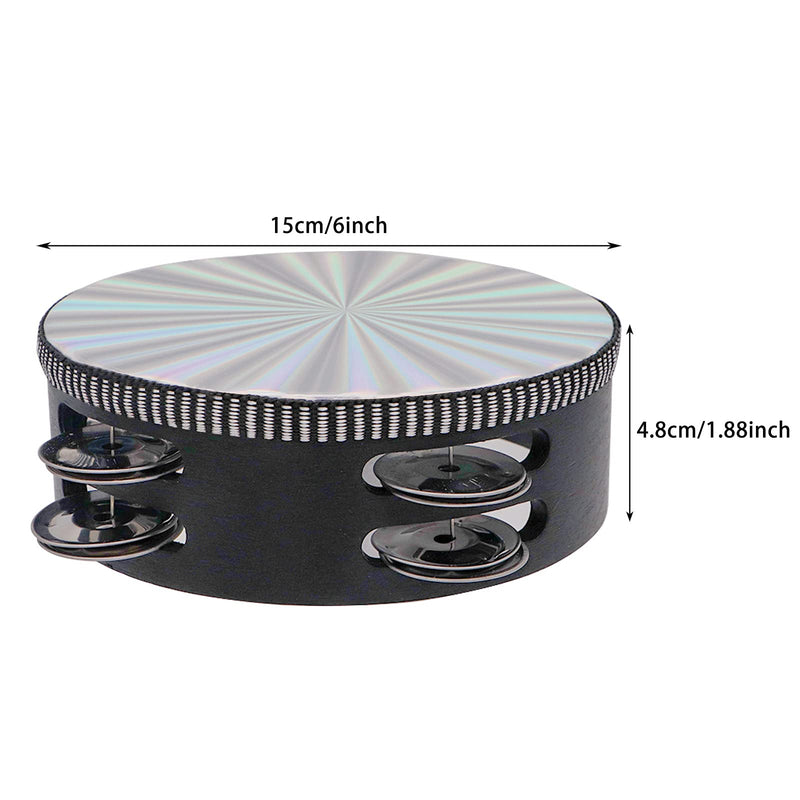 [AUSTRALIA] - Dreokee Radiant Tambourines, 6 inch Tambourine with Double Row Jingle Reflective Hand Drum Percussion Handheld Drum Bell Musical Instrument Hand Held Percussion for Adults Church, KTV, Party, Games 6 inches 