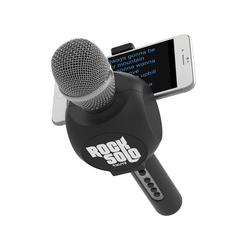 [AUSTRALIA] - Rock Solo Bluetooth Karaoke Microphone and Speaker With Retractable Smartphone Holder - Compatible With Most Karaoke Apps - Rech Black 