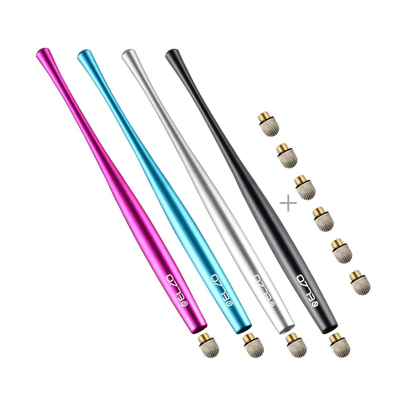 ELZO Capacitive Stylus Pens Premium Metal Slim Combo 4 Pcs with 6 Replacement Nanofiber Tips for Touch Screen Tablets Asus/Surface/Samsung/iPhone/iPad/LG and More (Black, Silver, Light Blue&Rose Red) 4 Pack Black, Silver, Rose red, Light Blue