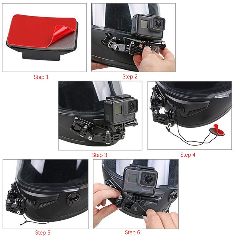 Walway Motorcycle Helmet Chin Mount Kit for GoPro Hero 8/ 7/ (2018)/ 6/ 5 Black/ 4 Session, DJI OSMO Action, YI Action Camera and More