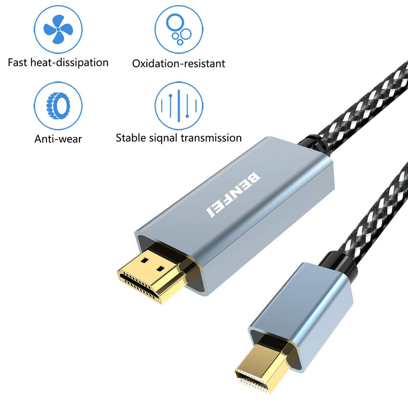 Mini DisplayPort to HDMI Cable, BENFEI Mini DP to HDMI 6 Feet Cable Compatible with MacBook Air/Pro, Microsoft Surface Pro/Dock, Monitor, Projector and More - Grey