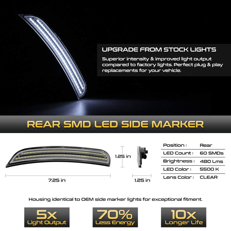 VIPMOTOZ Front + Rear White LED Strip Side Marker Light Fender Parking Lamp Replacement For 2015-2022 Dodge Charger LD, Chrome Housing, Driver & Passenger Side