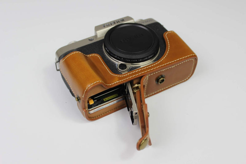 X-T200 Case, BolinUS Handmade PU Leather Fullbody Camera Case Bag Cover for Fujifilm Fuji X-T200 XT200 with 15-45mm Lens Bottom Opening Version + Neck Strap + Mini Storage Bag (Brown) Brown