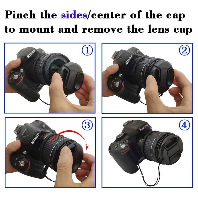 58mm+55mm Snap-on Lens Cap Cover with Leash for AF-P 18-55mm f/3.5-5.6G & AF-P 70-300mm f/4.5-6.3G Lens for Nikon D7200 D5600 D5500 D5300 D3500 D3400 D3300 DSLR Camera,Center Pinch Lens Cover & Keeper