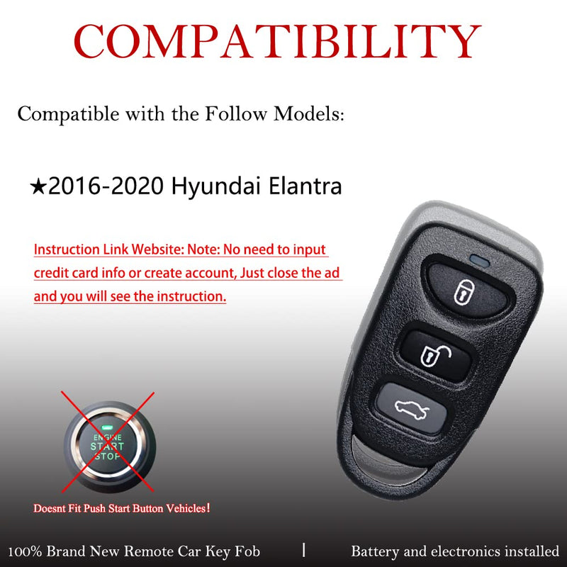 Key Fob Remote Replacement Fits for 2016 2017 2018 2019 2020 Hyundai Elantra OSLOKA-423T Keyless Entry Remote Control 95430-F2300 433MHz