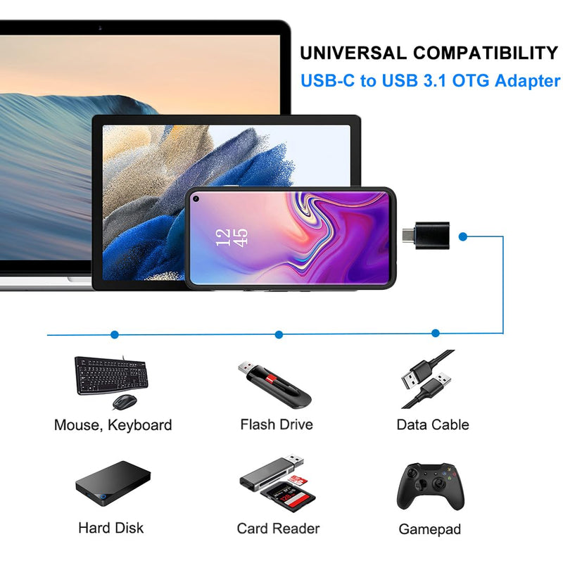 USB C to USB Adapter, USB C Adapter, Type C Male to USB 3.1 Female Adaptor, OTG USB Adapter to USB C Compatible with MacBook Pro, Samsung Galaxy, Type-C Smartphones, Tablets and Laptops (Black) Black