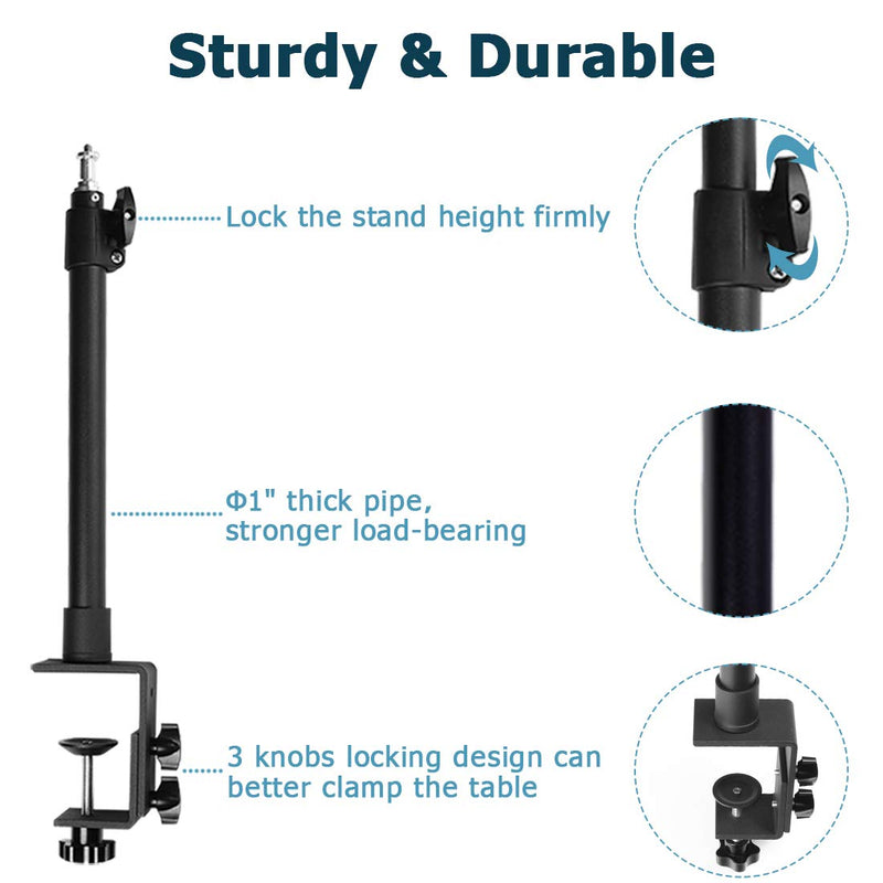 【Heavy Duty】 Tabletop Light Stand, 14-23.6in Adjustable Desktop DSLR Camera Mount with 1/4" Screw Tip, Photographic C-Clamp for Video Shooting, LED Ring Light, Webcam, Live Streaming, Makeup