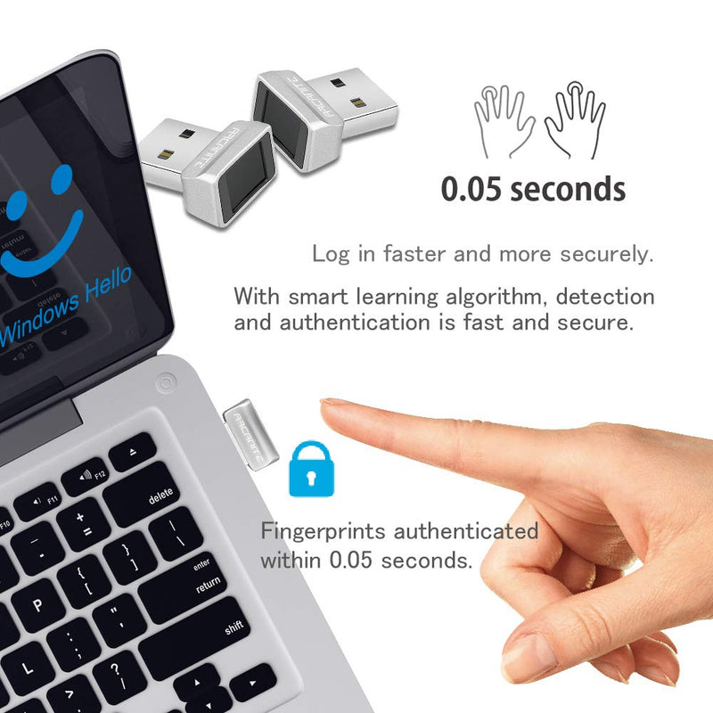 ARCANITE USB Fingerprint Reader for Windows 10 Hello, 0.05s 360-Degree Sensor Security Device, AKFSD-07 Digital Reader