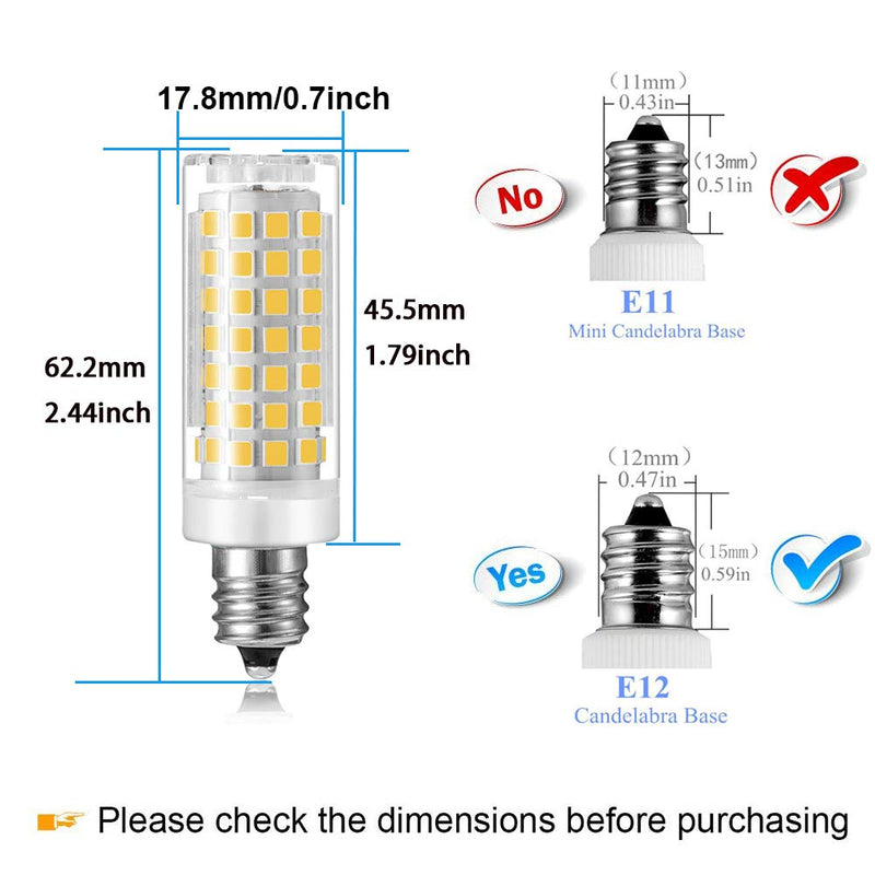 E12 LED Light Bulb Dimmable, 60W Halogen Kx-2000 Bulbrite Replacement for Ceiling Fan, Chandelier, Pendant Light, Bathroom Lighting, 120V 7W Daylight White 6000K, T6 C7 E12 Candelabra Base (3 Pack) Daylight White 3-pack