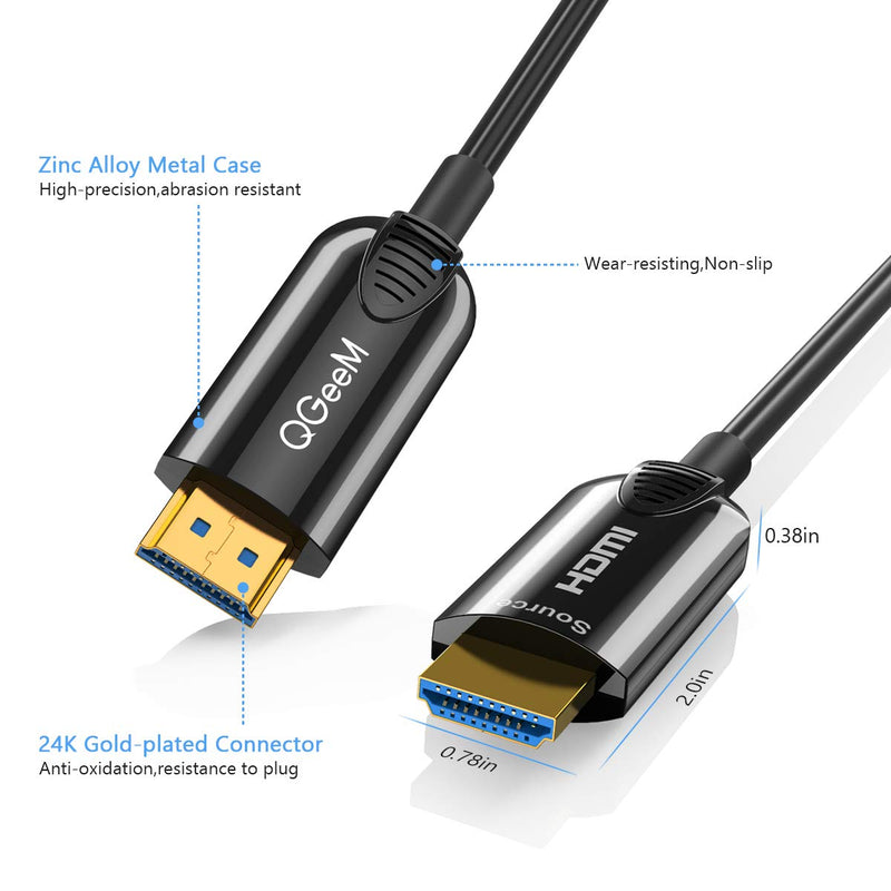 Fiber Optic HDMI Cable 50ft,QGeeM 4K 60Hz HDMI Cable High Speed 18Gbps HDMI 2.0 Black Cable,Zinc Alloy Case 15M, HDMI AOC Cable (33ft) 33ft