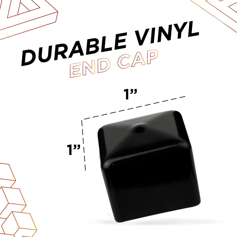 Made in USA Prescott Plastics 1 Inch Square Black Vinyl End Cap, Flexible Pipe Post Rubber Cover for Metal Tubing, Fence, Glide Insert for Pipe Post and Furniture (Pack of 20)