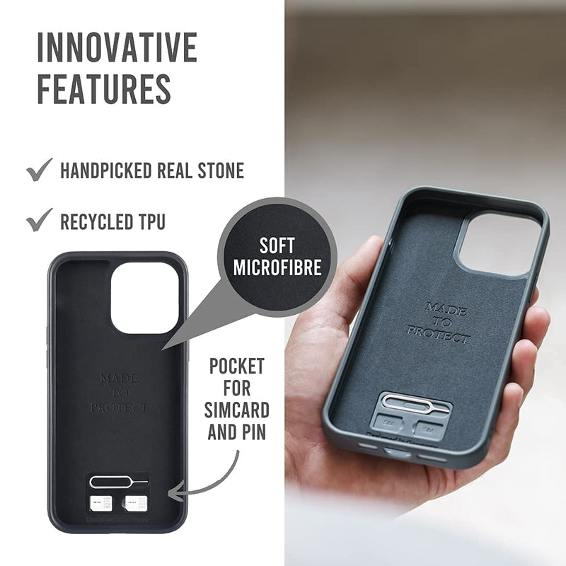 Woodcessories - Magnetic Bumper Case Compatible with iPhone 13 Pro Max case with Magnet, Made of Stone, Camo Grey Granite Grey + Magnet