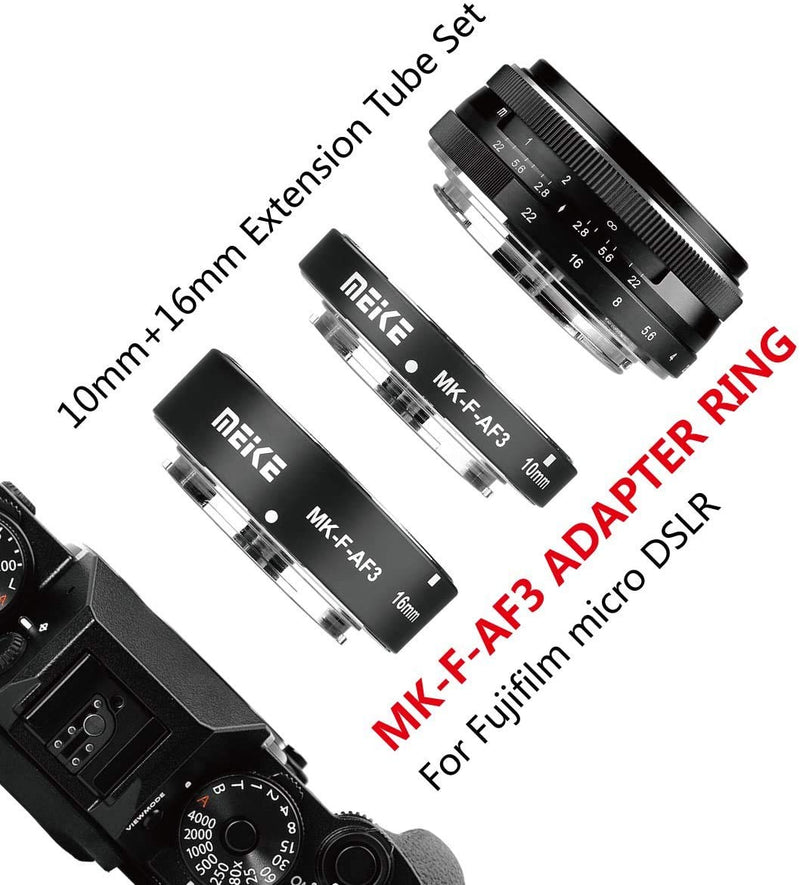 Meike MK-F-AF3 Auto Fucus Macro Extension Tube for Compatible with All Fujifilm Mirrorless Camera(10mm 16mm only or conbination) X-T1 X-T2 X-Pro1 X-Pro2 X-T10 X-A1 X-E1 X-E2 X-E3 X-T20 X-T3 X-T30 etc