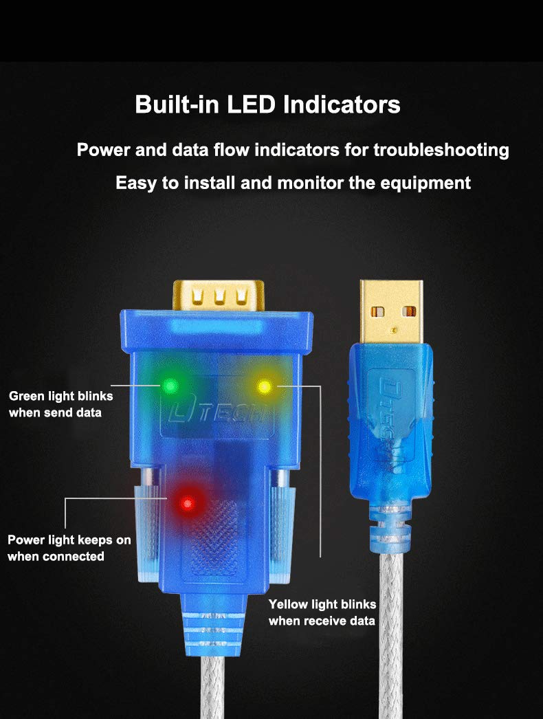 DTECH USB to Serial Adapter Cable with RS232 DB9 Male Port FTDI Chipset Supports Windows 10 8 7 and Mac Linux - 4 Feet 4ft USB to DB9 serial male cable