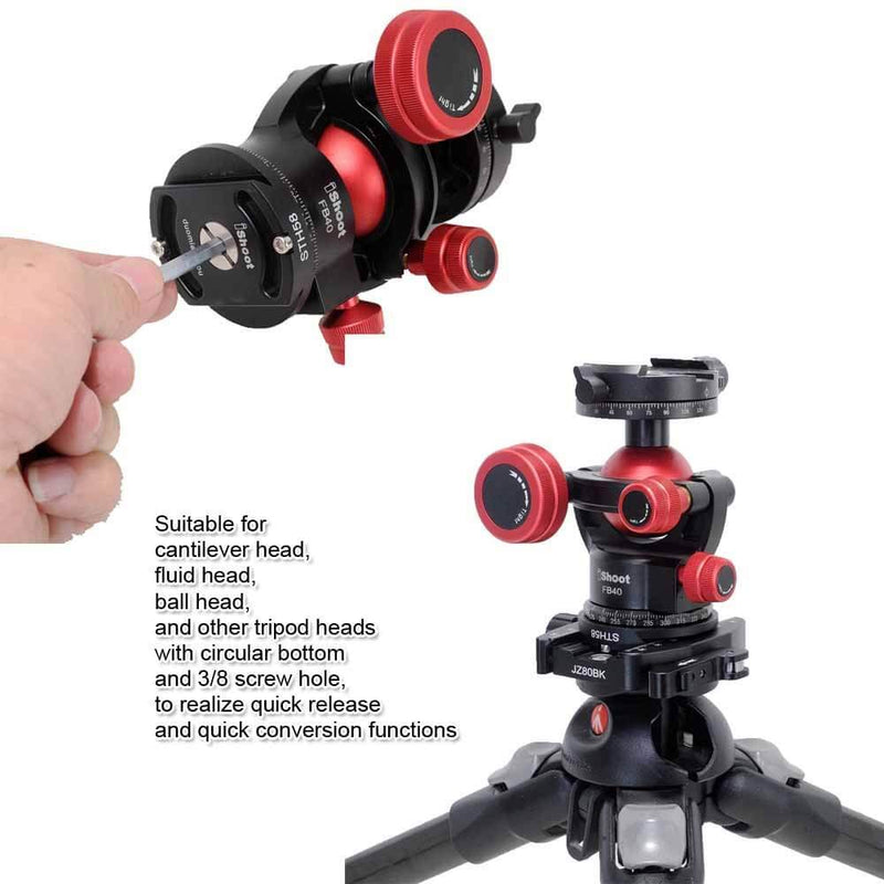 iShoot Metal Quick Release Adapter Tripod Head Mount Converter for Cantilever Head, Fluid Head, Ball Head, Tripod Head with Circular Bottom & 3/8" Screw Hole, Bottom is Arca Type Quick Release Plate