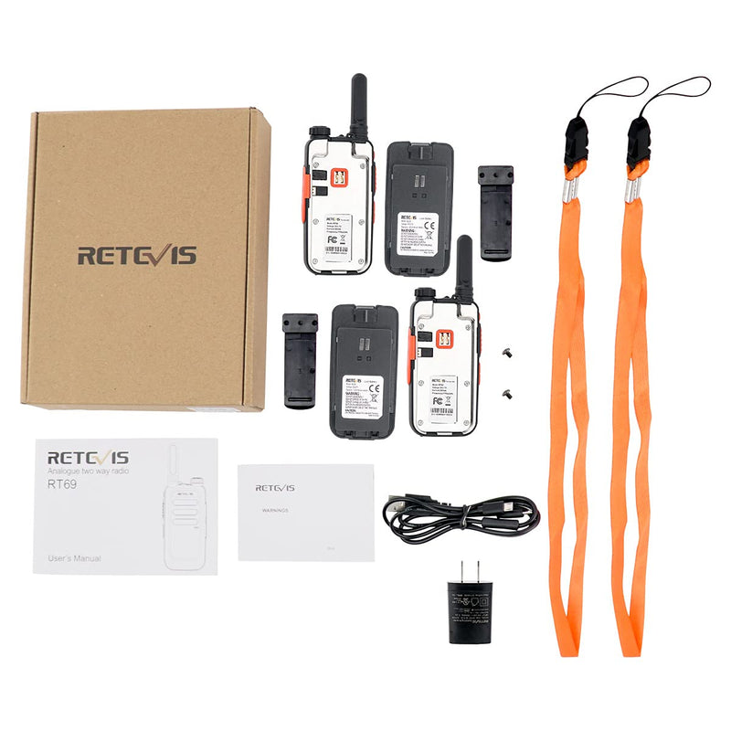 Retevis RT69 Walkie Talkie Rechargeable Long Range,Two Way Radios for Adults,Mini 2 Way Radio with Neck Lanyard,LED Light VOX Compact,Family Community Camping Biking (2 Pack)