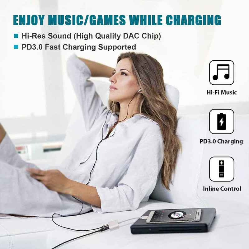USB C to 3.5mm Jack Headphone Aux Audio Adapter Type C Fast Charging Dongle Converter USBC Earphone Adapter for Google Pixel 4 4XL 3 3XL 2 2XL, iPad Pro 2020 2019 2018, Samsung Note 10/S20 and More