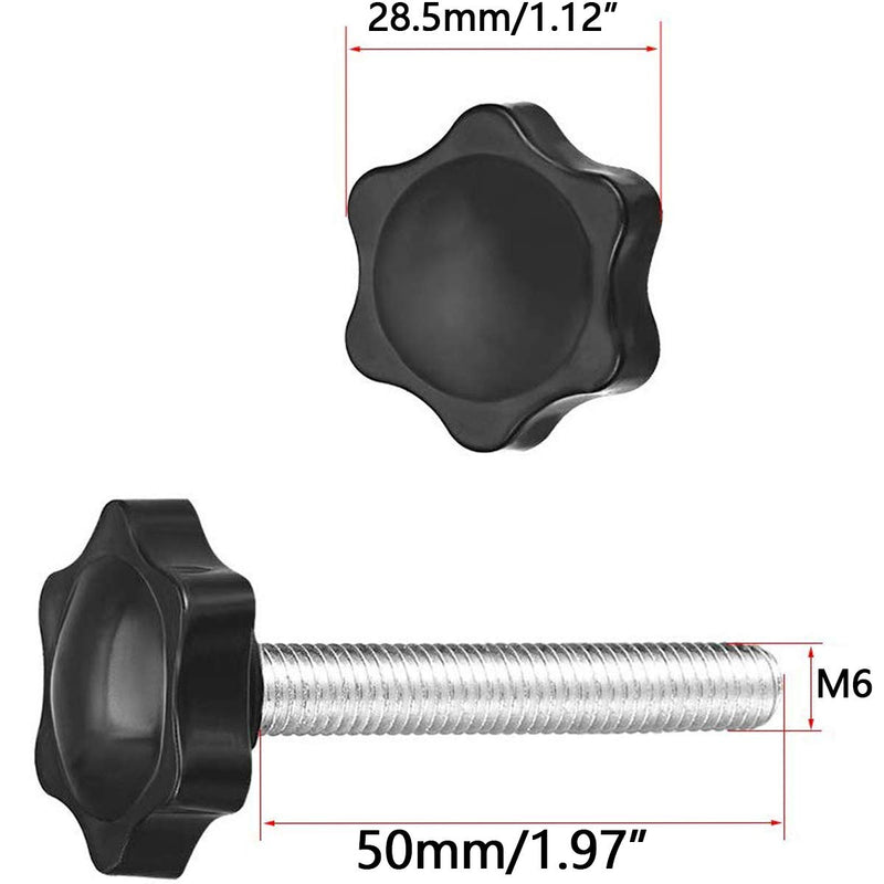 5PCS M6X50 Star Knob Screw Knob Clamping Handle Grip (External Thread, Including Hex Nut + Washer+ Spring Washer) 5PCS M6X50