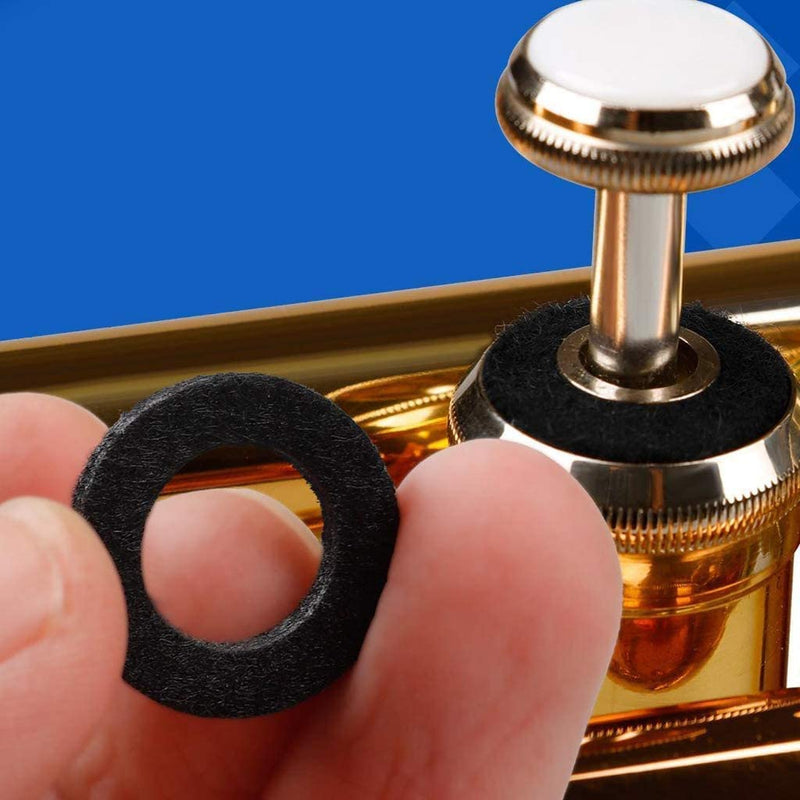 TUOREN Trumpet Repair Kit include 6 Piston Valve Guides 12 Felt Washers 4 Water Key Spit Valve Cork Pad 3 Spring 2 O Ring Bumper Stopper Trumpet Valve Replacement Parts