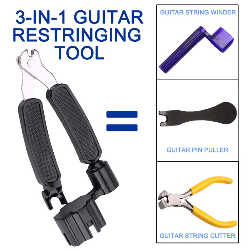 Guitar String Winder Cutter Bridge Pin Puller, Multifunctional 3-in-1 Acoustic Electric Musical Instrument Maintenance Repair and Restringing Accessories Tool