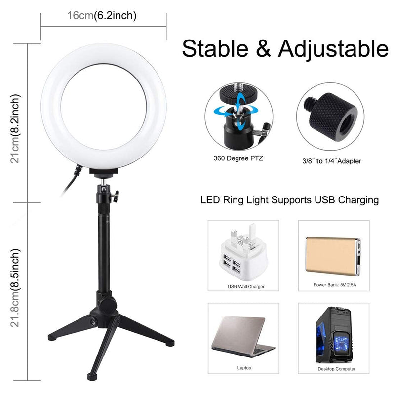 PULUZ 6.2” Dimmable LED Ring Light Kit with Tripod Stand Photography Light Kit for YouTube, Video, TikTok, Makeup, Photography with 3 Light Modes &10 Brightness Level