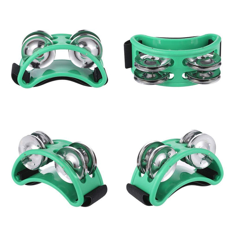 Percussion Foot Tambourine with Stainless Steel Jingles Accompaniment for Cajon Gigs, FJS2S-BK, for Guitar Drum Accessory Instrument (green) green