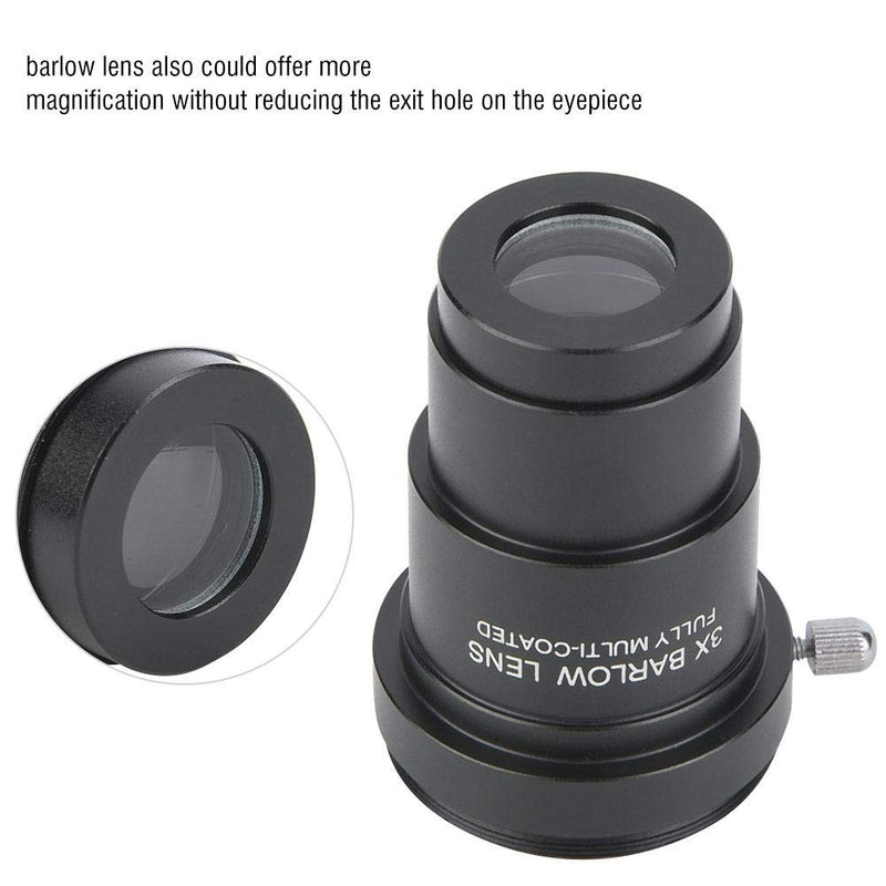 1.25 inches 3X Barlow Lens Fully Black Multi Coated with M42x0.75mm Thread for Standard Telescope Eyepiece Astronomy Accessory