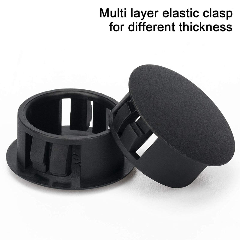 OIIKI 50Pcs 3/4'' Locking Hole Plugs, Black Nylon Plastic Hole Plugs, Flush Type Locking Hole Caps, Fastener Cover for Fitting 19mm Holes of Kitchen Cabinet Furniture