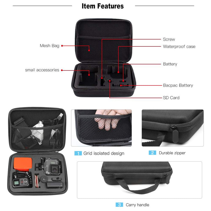 TEKCAM Action Camera Carrying Case Protective Storage Bag Compatible with Gopro Hero 9 8 7/AKASO ek7000 Brave 4 6/APEMAN/Campark/Crosstour/Dragon Touch Action Camera (Medium) Case-Medium