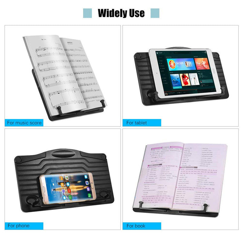 ammoon Mini Desktop Music Stand Portable Cookbook Tablet Smartphone Book Reading Document Stand Holder Lightweight ABS Material Black