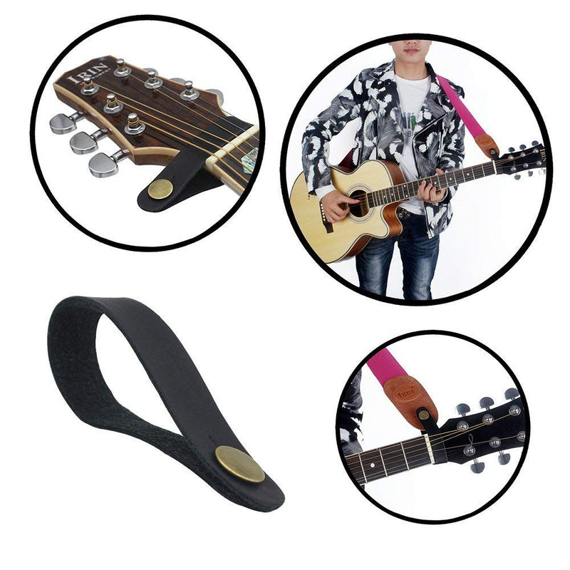 Genuine Leather Acoustic Guitar Strap Button - Single Strap(Black with Gold Button) 2 PCS - by PPX
