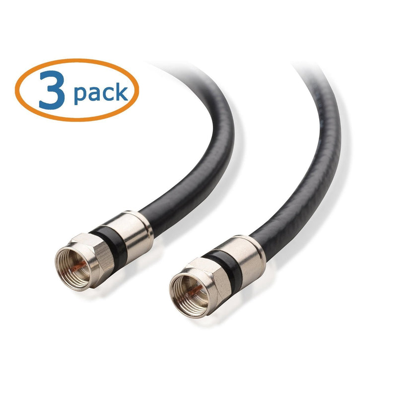 [AUSTRALIA] - Cable Matters 3-Pack CL2 in-Wall Rated (CM) Quad Shielded Coaxial Cable 3 ft (RG6 Cable, Coax Cable) in Black 