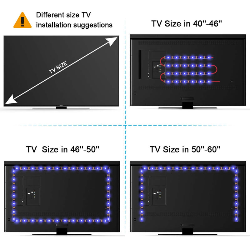 [AUSTRALIA] - TV Light Strip for 32-60in TV - iCreating 6.6ft Music Sync USB Battery Powered Behind TV LED Backlight Lighting Kit with Remote Color Changing 5050 LED Strip Lights Bias Lighting for HDTV 