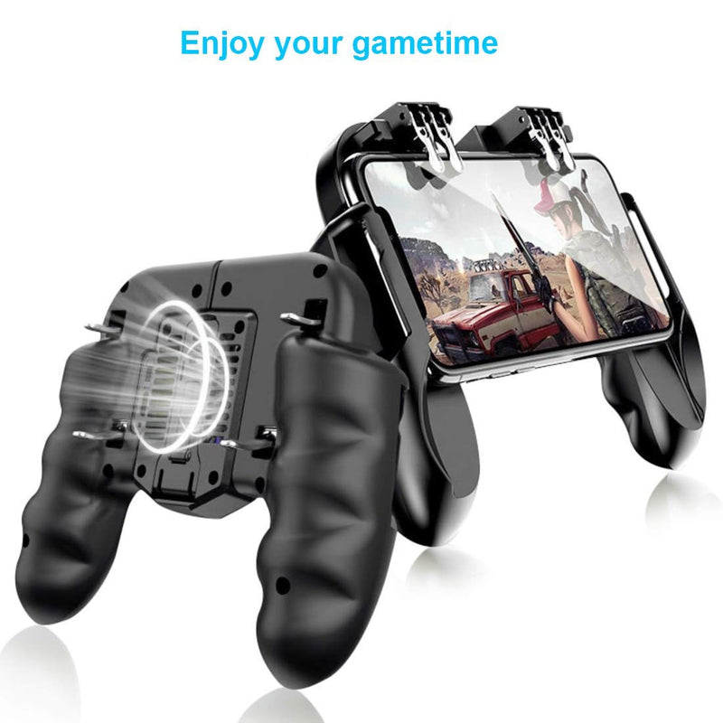 Mobile Game Controller with Cooling Fan for PUBG/Call of Duty/Fortnite Gaming Grip Gamepad Wireless Mobile Gaming Joystick for 4.7-6.5" iOS Android Phone [6 Finger Operation]