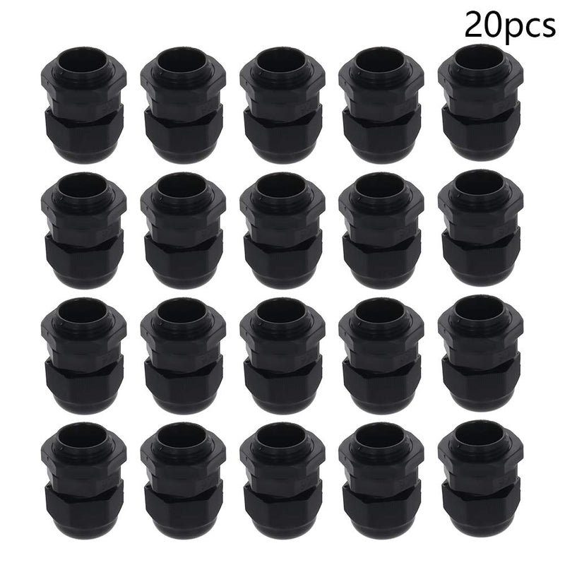 Fielect 20Pcs M18x1.5 Cable Gland Plastic Waterproof Cable Glands Joints Adjustable Connector Black for 5-10mm Dia Cable M18*1.5