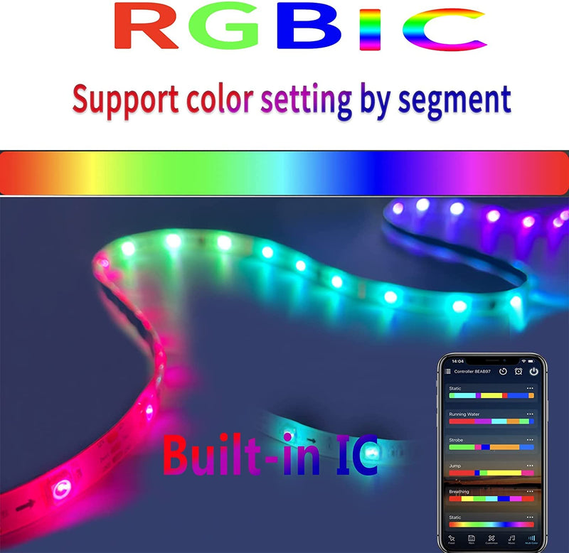 GIDEALED Smart RGBIC LED Strip Lights16.4ft kit, WiFi and Bluetooth APP Control Segmented Dreamcolor Changing, Work with Alexa Google Assistant Voice Control, RF Wireless Remote Control Music Sync Rgbic Strip Lights16.4ft Kit