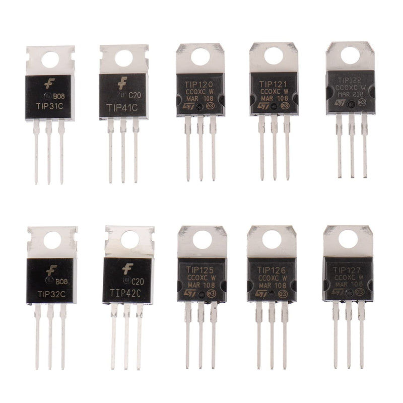 BOJACK 10 Values 50 Pcs Silicon Epitaxial Power Transistor TIP31C TIP32C TIP41C TIP42C TIP120 TIP121 TIP122 TIP125 TIP126 TIP127 Darlington Transistors TIP Series Assortment Kit