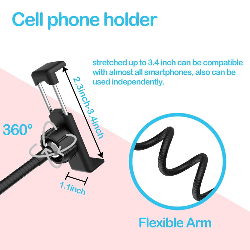 Hianjoo Selfie Ring Light with Phone Holder Universal LED Camera Light Dimmable for Live Streaming Ins YouTube Video Facebook Podcast Makeup Clamp on Flexible Lazy Bracket with Bluetooth Remote