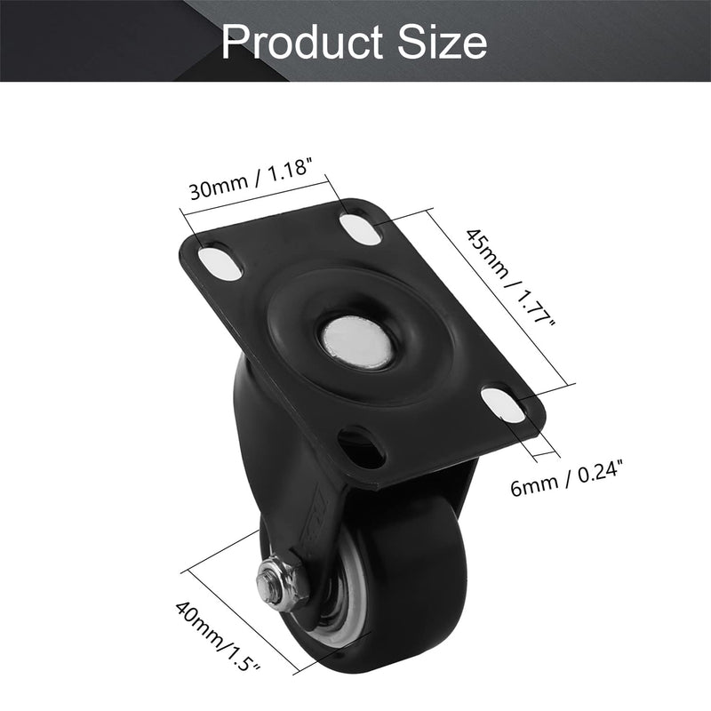 MroMax 1.5 Inch Swivel Caster Wheels PU 360 Degree Top Plate Mounted Caster Wheel 110lb Capacity Black Tone 1pcs