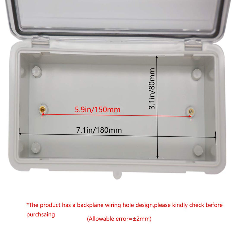 [AUSTRALIA] - Zulkit Junction Box ABS Plastic Dustproof Waterproof IP65 Electrical Boxes Hinged Shell Outdoor Universal Project Enclosure Grey Clear Transparent Cover 7.9 x 3.9 x 2.8 inch (200x100x70mm) 7.9" x 3.9" x 2.8" 