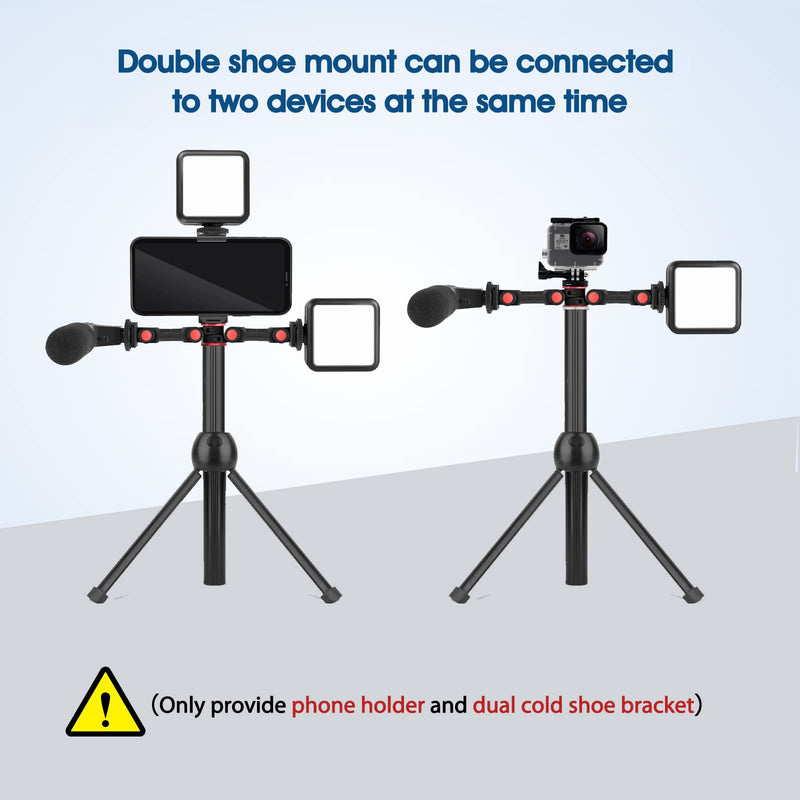 ChromLives Cold Shoe Mount Adapter with Phone Clip,Rotatable Dual Cold Shoe Extension Bracket Hot Shoe Mount Adapter for Led Light/Microphone Red