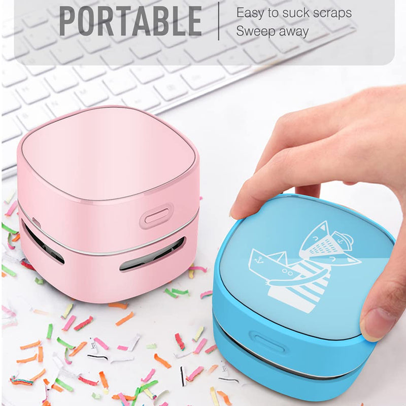 ODISTAR Desktop Vacuum Cleaner, Mini Table dust Sweeper Energy Saving,High Endurance up to 400 mins,360º Rotatable Design for Keyboard/Home/School/Office (Pink Charging) Pink Charging
