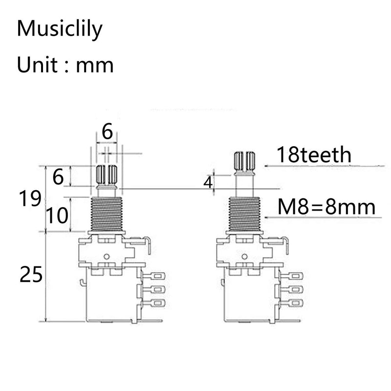 Musiclily Pro Brass Full Metric Sized Control Pots B500K Push/Pull Linear Taper Potentiometers for Guitar (Set of 2)